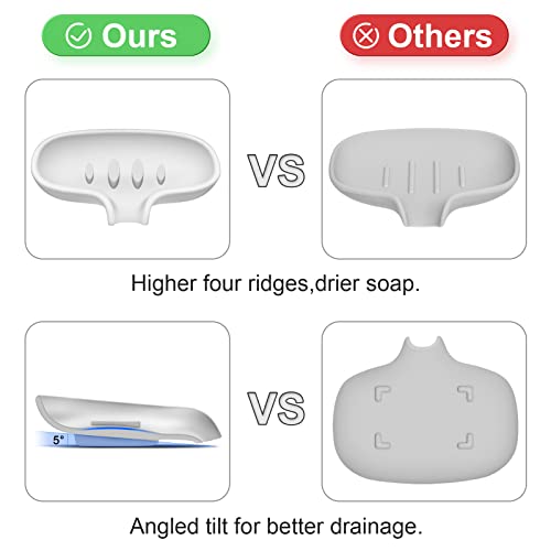SUBEKYU Silicone Soap Dish for Bathroom,Bar Soap Holder for Shower with Draining Tray, Waterfall Soap Tray for Kitchen Sink, Set of 2 (2 * White) - Image 3