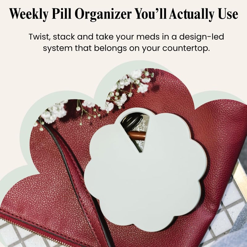 Dosey Twist+Stack Pill Organizer, Weekly & Daily Medicine Organizer Case, Portable Travel Pill Box, Compact Vitamin & Medication Storage Solution, Sage Gold - Image 3