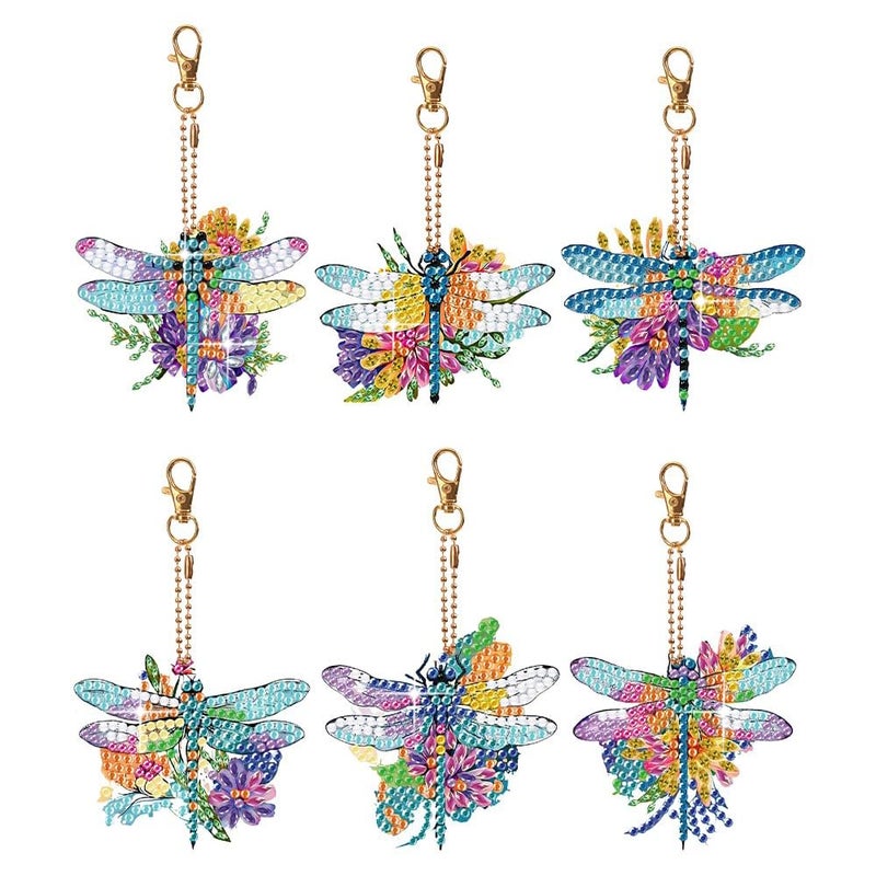 JBTM24 Diamond Painting Keychains Kits Double Sided Diamond Art Keyrings for Adults DIY Art Key Rings Ornaments Kits Dragonfly - Image 3