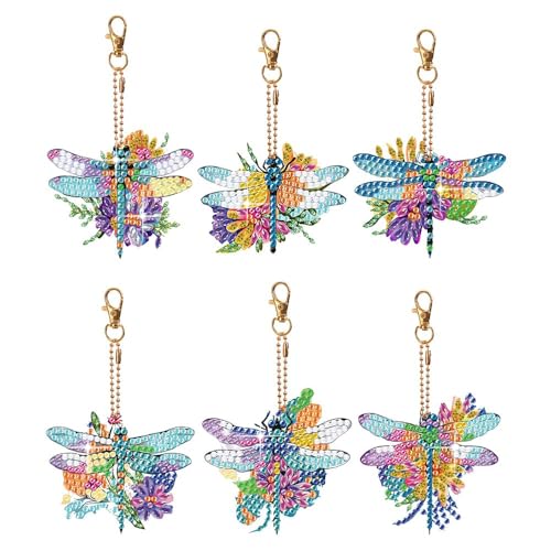 JBTM24 Diamond Painting Keychains Kits Double Sided Diamond Art Keyrings for Adults DIY Art Key Rings Ornaments Kits Dragonfly - Image 1