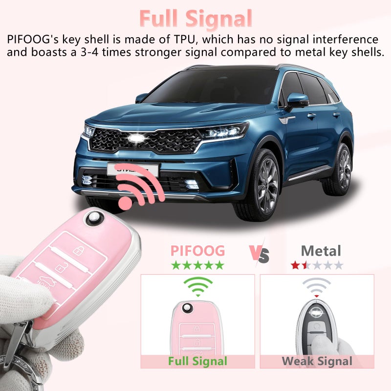 PIFOOG Pink Key Fob Cover for Kia Soul Sorento Optima Sportage Rio Forte NIRO Accessories Bling Car Keychain 4 Buttons Keys Case Shell Full Protector Covers Girly Women TPU - Image 5