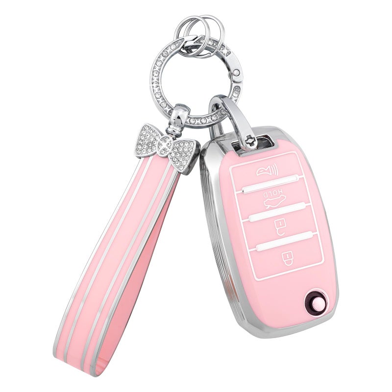 PIFOOG Pink Key Fob Cover for Kia Soul Sorento Optima Sportage Rio Forte NIRO Accessories Bling Car Keychain 4 Buttons Keys Case Shell Full Protector Covers Girly Women TPU - Image 1