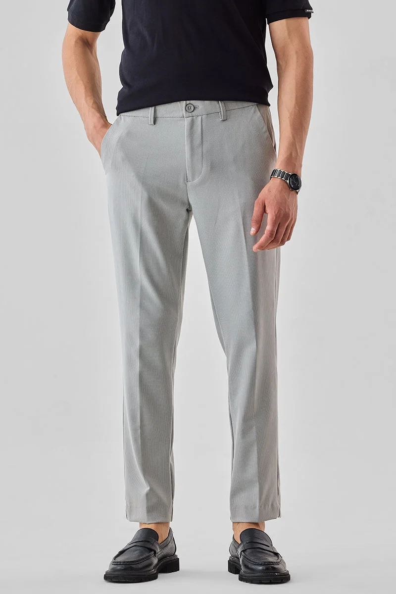 سنيتش Grey Textured Regular Fit Formal Trousers