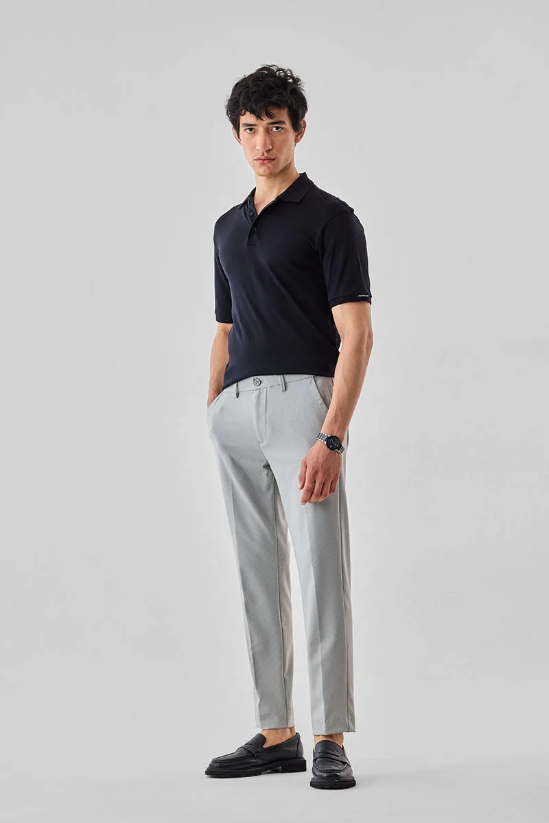 سنيتش Grey Textured Regular Fit Formal Trousers