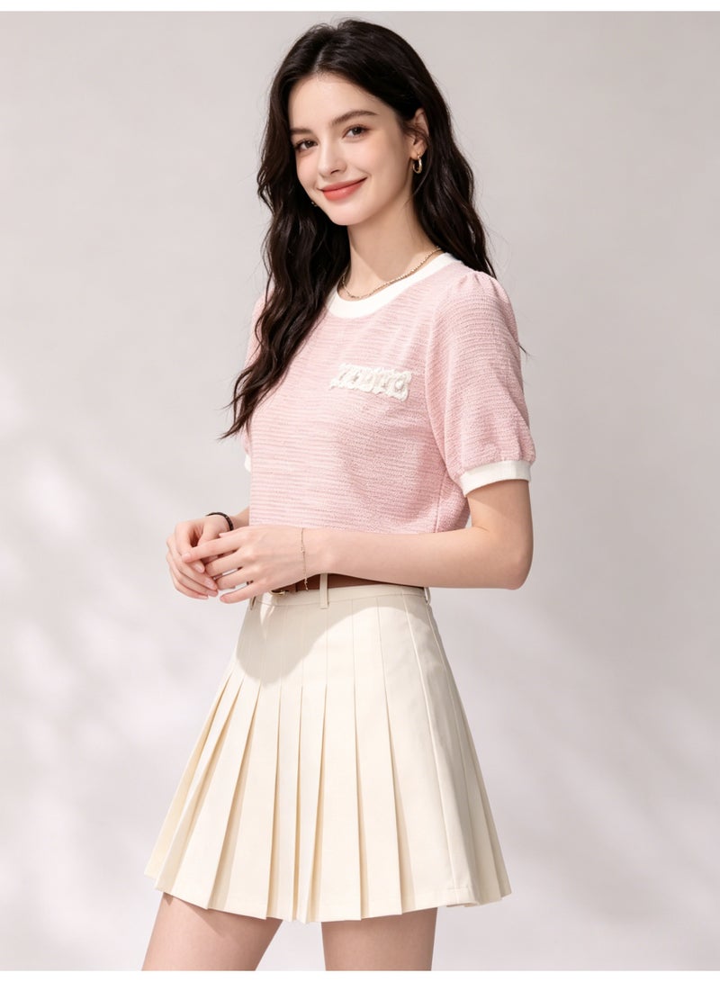 ZARA Women’s Contrast Trim Textured Short Sleeve T-Shirt with Fringe Patch - Image 4