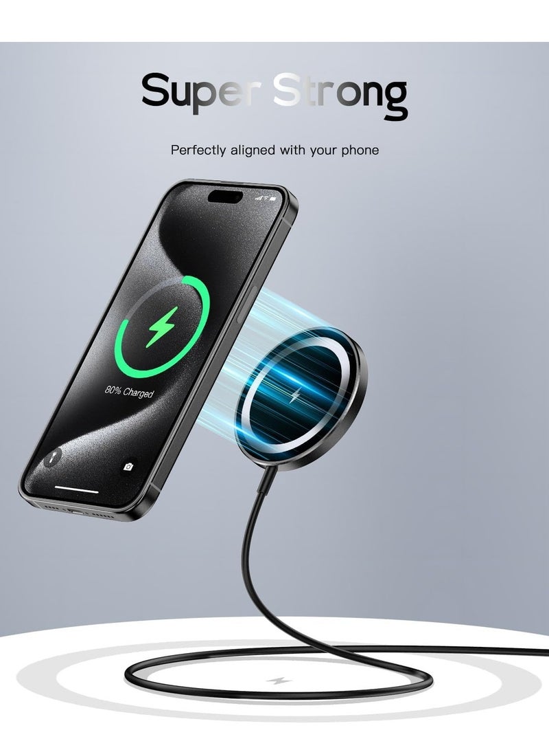اكسيسن شاحن لاسلكي مغناطيسي لآيفون 15/15 بلس/15 برو/15 برو/15 برو ماكس/ وسلسلة آيفون14/13/12، شاحن سريع بقوة 15 واط (منفذ أسود من النوع C) - Image 2