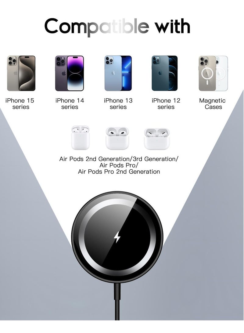 اكسيسن شاحن لاسلكي مغناطيسي لآيفون 15/15 بلس/15 برو/15 برو/15 برو ماكس/ وسلسلة آيفون14/13/12، شاحن سريع بقوة 15 واط (منفذ أسود من النوع C) - Image 3