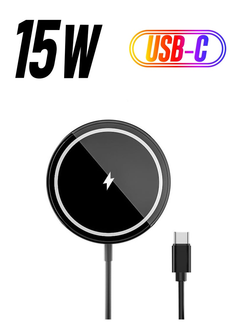 اكسيسن شاحن لاسلكي مغناطيسي لآيفون 15/15 بلس/15 برو/15 برو/15 برو ماكس/ وسلسلة آيفون14/13/12، شاحن سريع بقوة 15 واط (منفذ أسود من النوع C) - Image 1