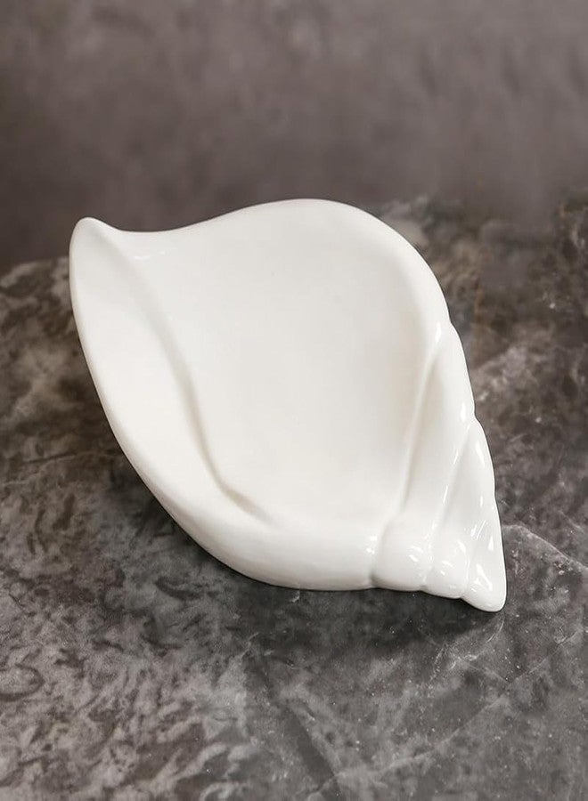 VBANU Sea-Shell Soap Holder, Ceramic Soap Tray with Self Draining, Soap Tray for Sink Washroom Bathroom Shower, Small Cute and Elegant Holder with Glaze, Easy Cleaning (White) - Image 1