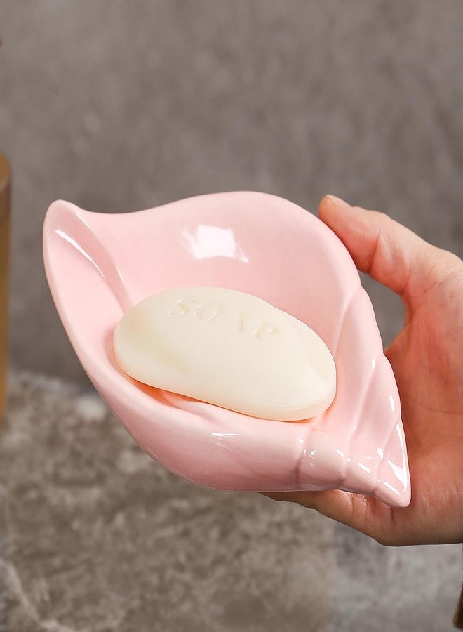 VBANU Sea-Shell Soap Holder, Ceramic Soap Tray with Self Draining, Soap Tray for Sink Washroom Bathroom Shower, Small Cute and Elegant Holder with Glaze, Easy Cleaning (White) - Image 4