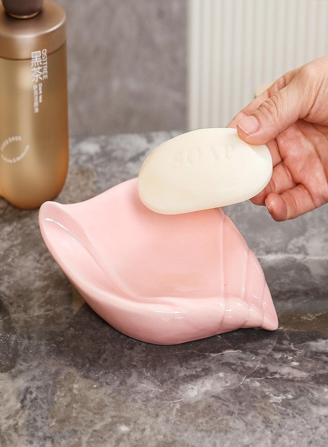 VBANU Sea-Shell Soap Holder, Ceramic Soap Tray with Self Draining, Soap Tray for Sink Washroom Bathroom Shower, Small Cute and Elegant Holder with Glaze, Easy Cleaning (White) - Image 3