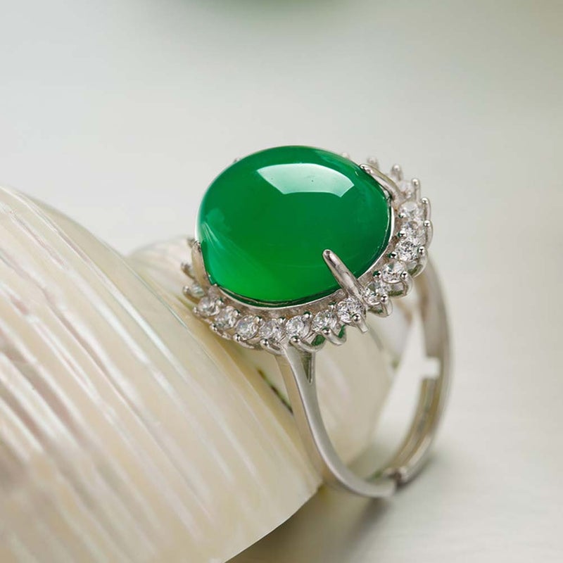 1PC Green Agate Open Finer Engagement Wedding Gift for Women Ladies - Image 2