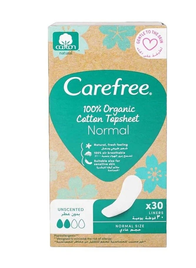 Carefree 100% Organic Cotton Topsheet Normal Size - 30 Pads - Image 1
