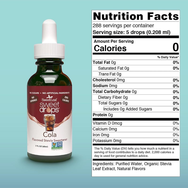 SweetLeaf Sweet Drops Liquid Stevia Sweetener, Cola Flavor, 2 Ounce Bottle - Image 2