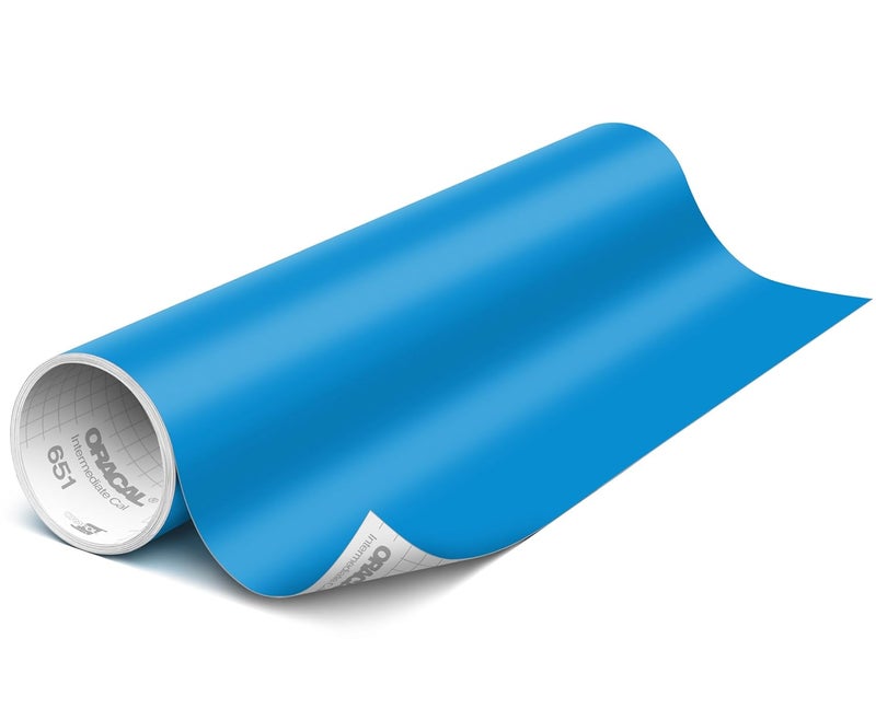 ORACAL 651 Matte Sky Blue Vinyl Durable Roll Easy to Weed Permanent Adhesive Craft Vinyl for Plotting Machines, Decals & DIY Projects 24" x 10ft + Transfer Tape 12" x 24" - Image 1