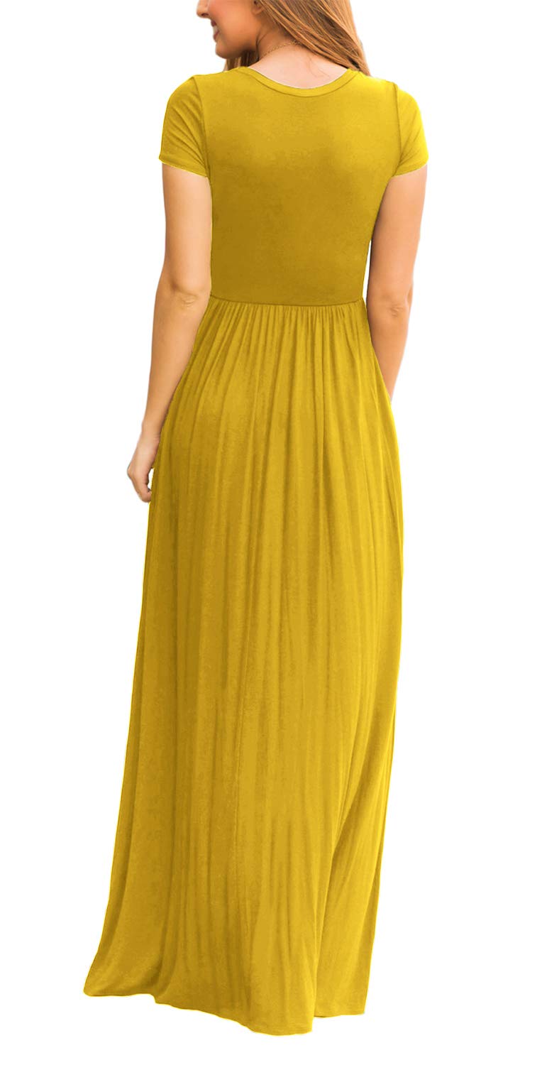 DEARCASE Maxi Dress for Women Yellow X-Large Crewneck Short Sleeves Wedding Guest A-line Casual Loose Party Vintage Spring Summer Beach Long Dresses with Pockets - Image 3