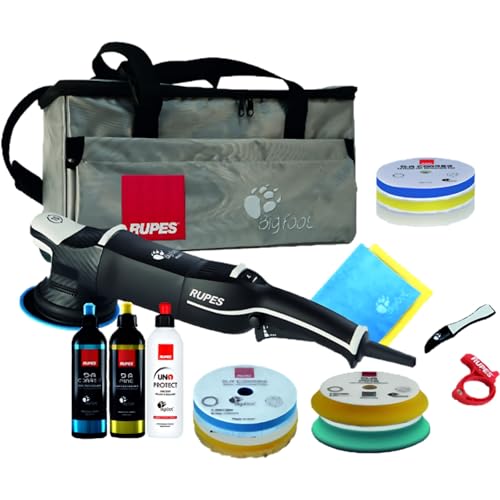 RUPES طقم RUPES LHR15V الكامل لجهاز التلميع العشوائي BigFoot Mark V - يشمل ملحقات إضافية - حقيبة أدوات BigFoot الفضية مشمولة - تقليل الضوضاء والاهتزازات - يوفر توازنًا مثاليًا - Image 1