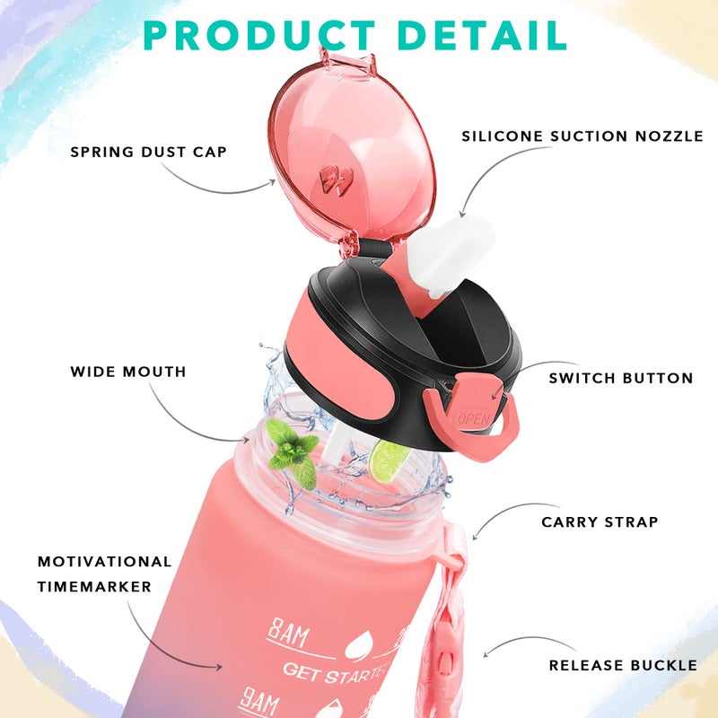 Enerbone 32 oz Water Bottle with Times to Drink and Straw  Motivational Drinking Water Bottles with Carrying Strap  Leakproof BPA & Toxic Free  Ensure You Drink Enough Water for Fitness Gym Outdoor - Image 4