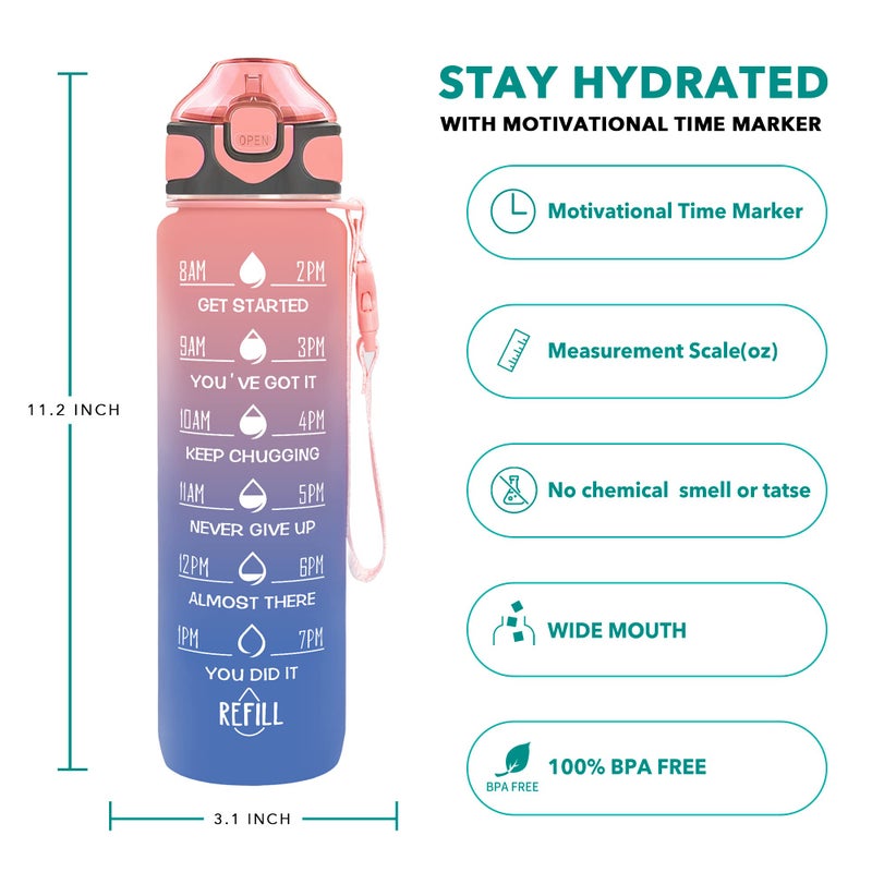 Enerbone 32 oz Water Bottle with Times to Drink and Straw  Motivational Drinking Water Bottles with Carrying Strap  Leakproof BPA & Toxic Free  Ensure You Drink Enough Water for Fitness Gym Outdoor - Image 3