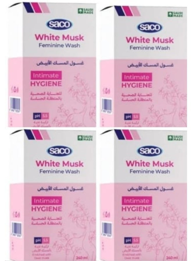 غسول المنطقة الحساسة برائحة المسك الأبيض من ساكو (عبوة من 4 قطع)