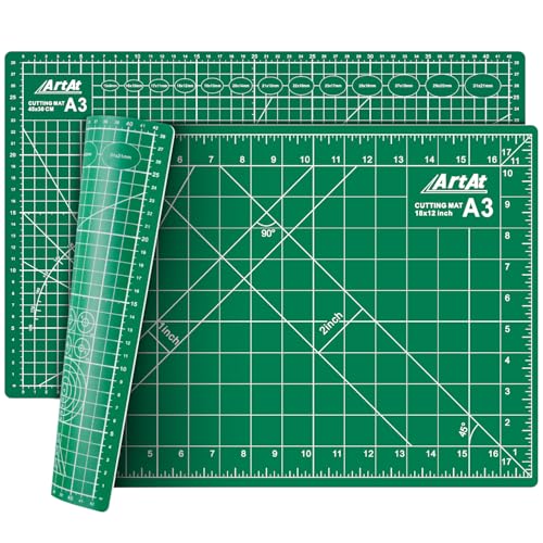 ArtAt Self Healing Cutting Mat 12x 18 Green Double Sided NonSlip 5 Layers PVC Durable Craft Sewing A3 Mat for Rotary Cutter Use for Quilting and Scrapbooking and Craft Art Projects