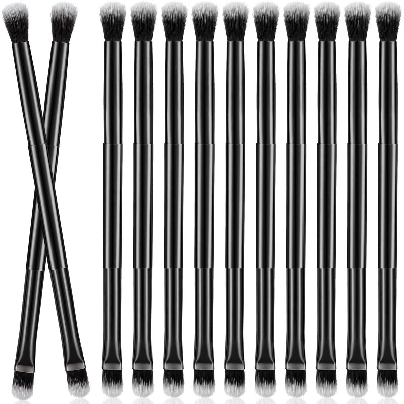 Perthlin 12 Pcs Eyeshadow Smudge Brush 2 in 1 Eyeshadow Double Ended Concealer Brush Under Eye Small Soft Firm Pointed Foundation Makeup Applicator for Blending LinerBlack