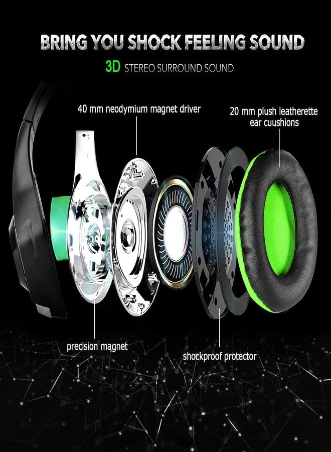 BlueFire Wired Gaming Headset for PS4 PS5 Xbox One PC - Over-Ear Headphones with Surround Sound, Noise Canceling Mic, Soft Memory Foam, LED Light, 3.5mm Jack for Console & Laptop (Green) - Image 5