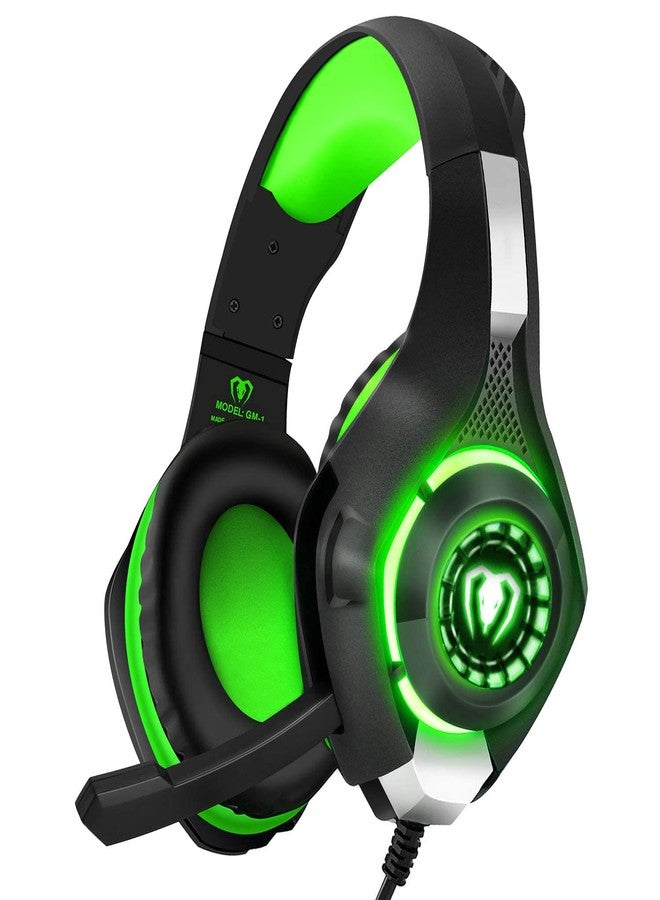 BlueFire Wired Gaming Headset for PS4 PS5 Xbox One PC - Over-Ear Headphones with Surround Sound, Noise Canceling Mic, Soft Memory Foam, LED Light, 3.5mm Jack for Console & Laptop (Green) - Image 1