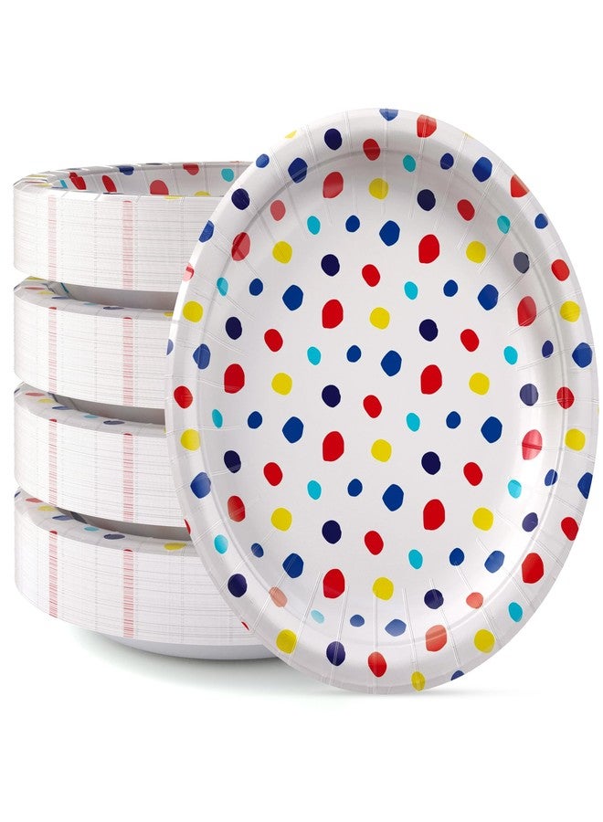 Party Solids GB Dots Paper Plates Disposable Heavy Duty 8.5 Inch Colorful Dots Paper Plates for Party 96 Pcs Heavy Duty 350 GSM, Birthday Supplies - Image 1