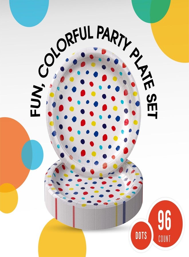 Party Solids GB Dots Paper Plates Disposable Heavy Duty 8.5 Inch Colorful Dots Paper Plates for Party 96 Pcs Heavy Duty 350 GSM, Birthday Supplies - Image 3