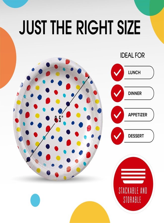 Party Solids GB Dots Paper Plates Disposable Heavy Duty 8.5 Inch Colorful Dots Paper Plates for Party 96 Pcs Heavy Duty 350 GSM, Birthday Supplies - Image 2