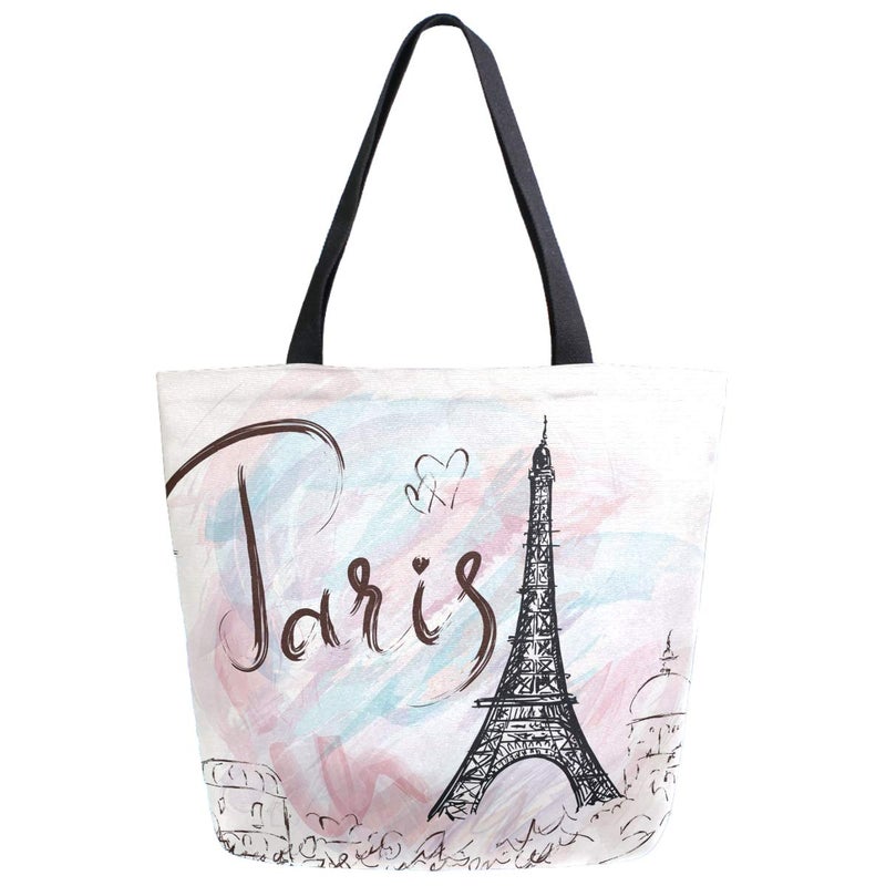 Pfrewn Eiffel Tower Canvas Tote Bag for Women Extra Large Grocery Bag Reusable Casual Beach Shopping Tote Heavy Duty Washable Shoulder Bags Handbag with Handles