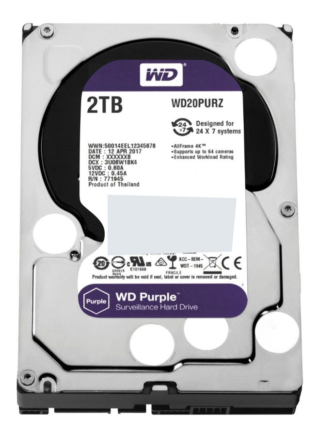 محرك أقراص صلبة 3.5 بوصة ساتا لأجهزة المراقبة طراز WD20PURZ 2 TB
