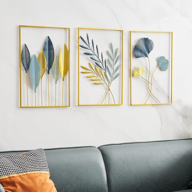 FUNTEREST Gold Leaf Wall Decoration Modern Wall Art Home Decor, Set of 3 Metal Wall Hanging Decoration for Living Room Office Bedroom Hotel - Image 2