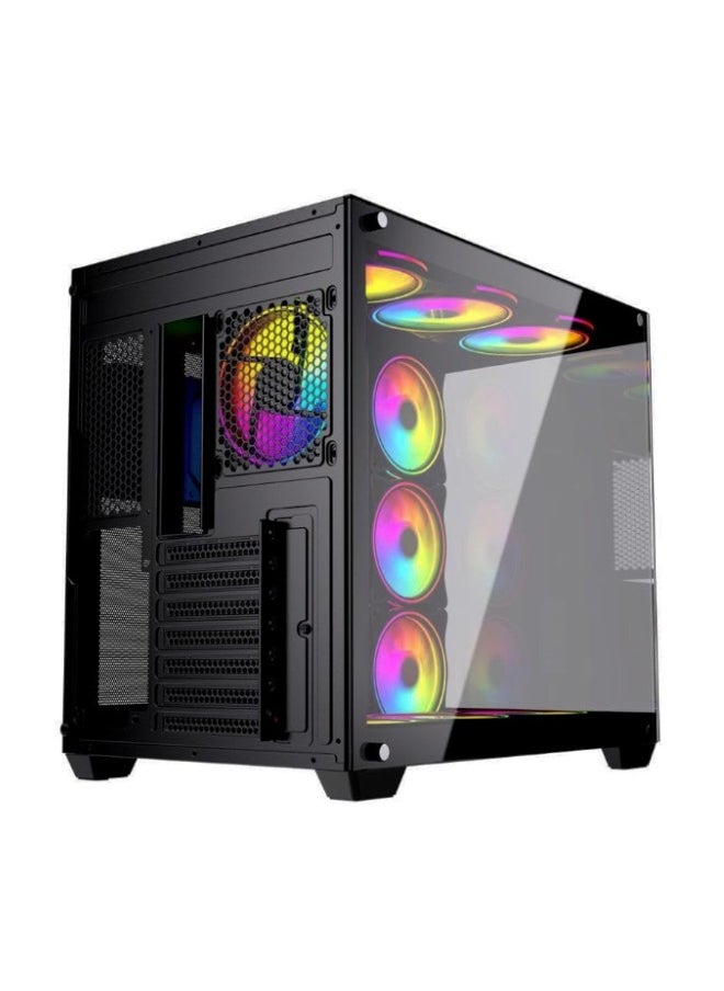 Game Sekret - Dark Chiller ATX Computer Gaming PC Case - 180 degrees Full View Tempered Glass | 7 RGB Fans with Color Controller | 360mm Radiator Support | Mid Tower Computer Case | USB 3.0 Input/Output Port | 2 Magnet Dust Filter - Image 1