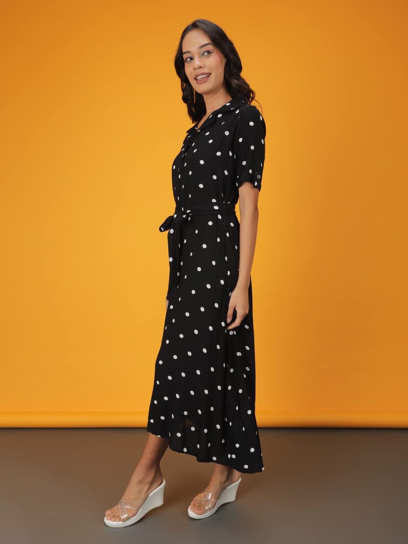 Freehand Women's 100% Viscose Polka Dot A-Line Short Sleeves Dress - Image 2