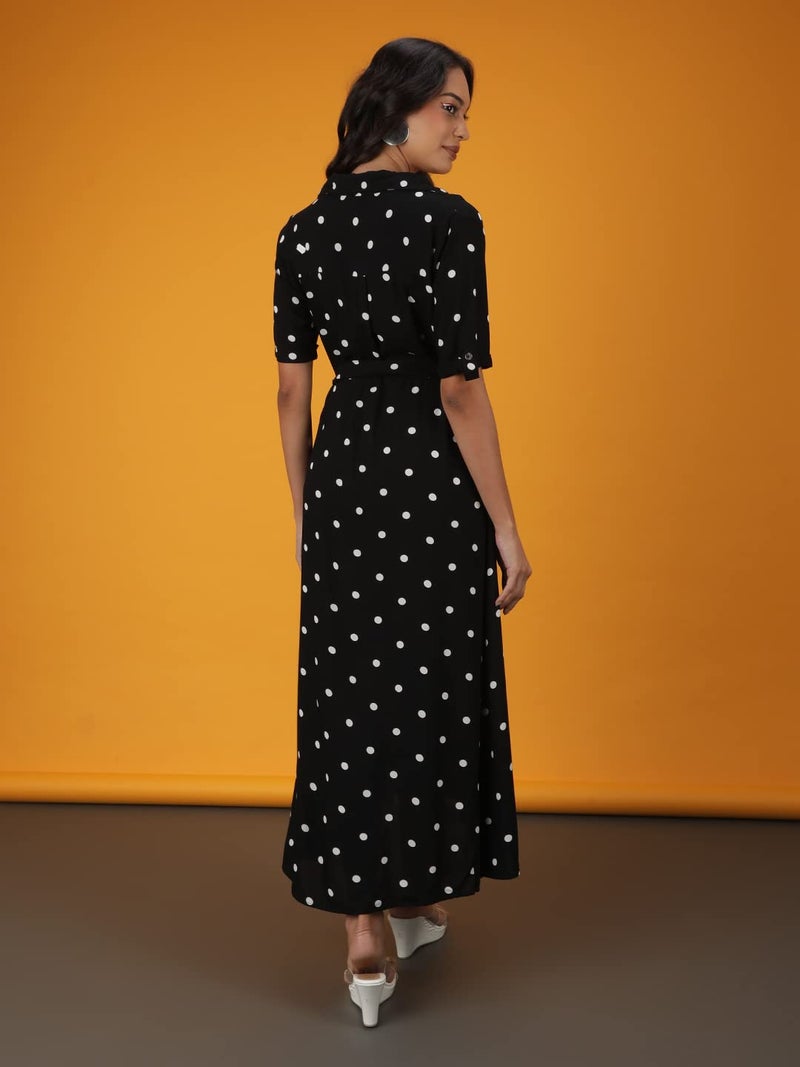 Freehand Women's 100% Viscose Polka Dot A-Line Short Sleeves Dress - Image 4