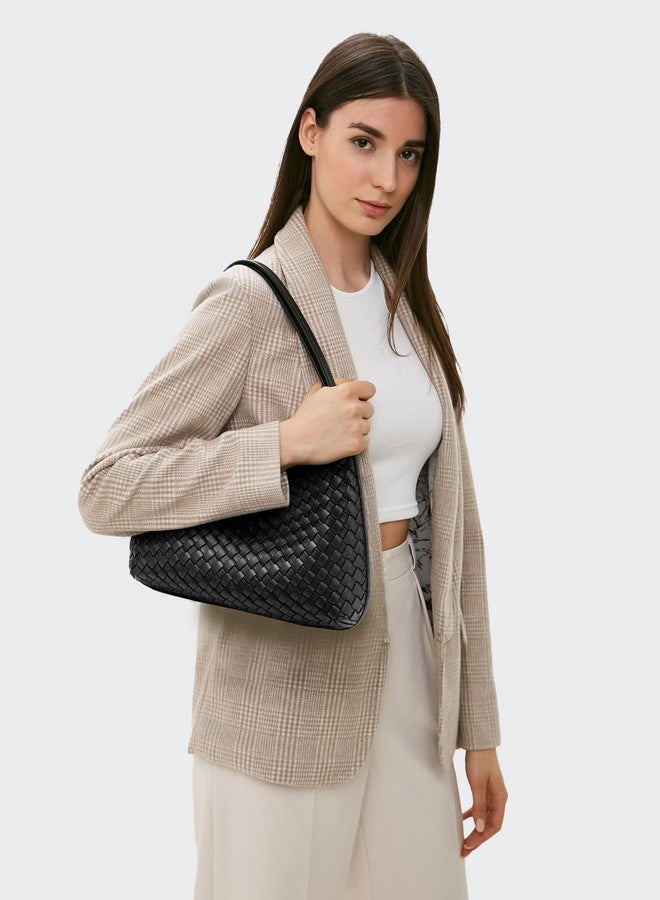 OYLOLA Woven Bag for Women, Small Tote Bag Hobo Bag Fashion Shoulder Bag PU Leather Handmade Woven Purses (Black) - Image 2