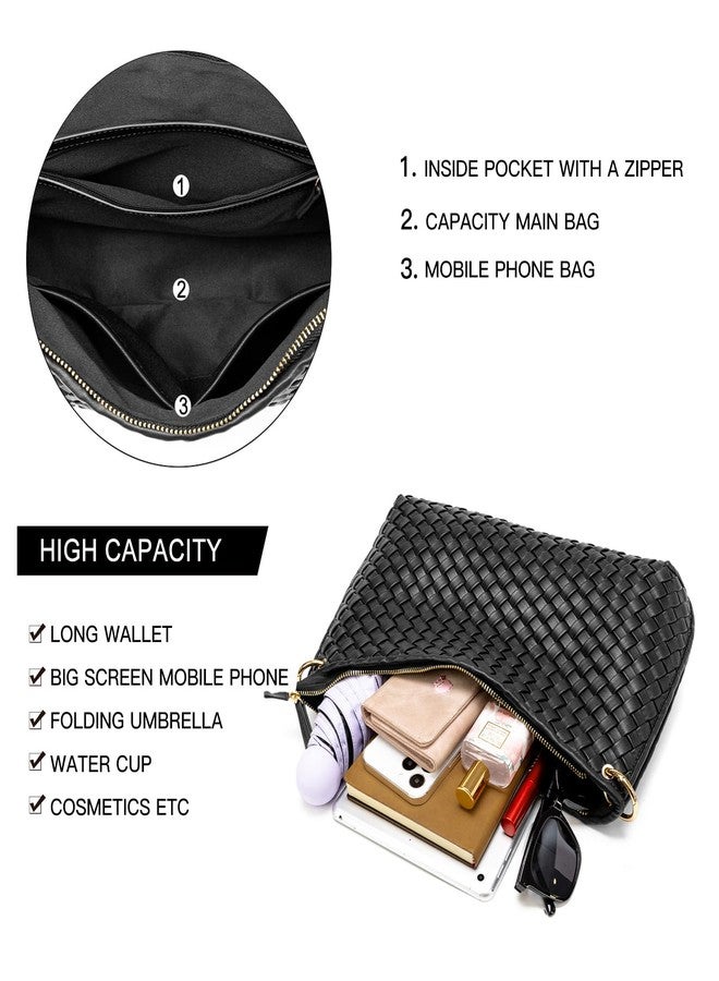 OYLOLA Woven Bag for Women, Small Tote Bag Hobo Bag Fashion Shoulder Bag PU Leather Handmade Woven Purses (Black) - Image 4