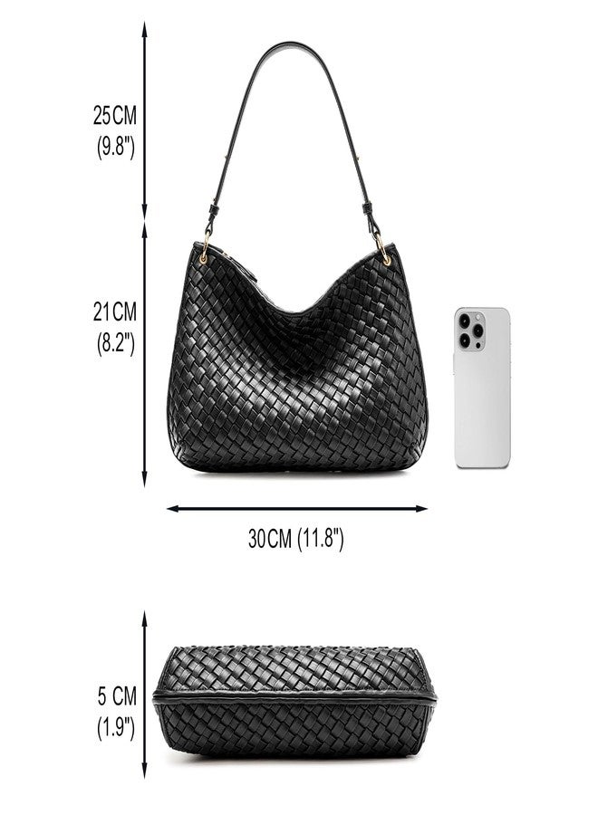 OYLOLA Woven Bag for Women, Small Tote Bag Hobo Bag Fashion Shoulder Bag PU Leather Handmade Woven Purses (Black) - Image 3