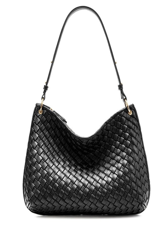 OYLOLA Woven Bag for Women, Small Tote Bag Hobo Bag Fashion Shoulder Bag PU Leather Handmade Woven Purses (Black) - Image 1