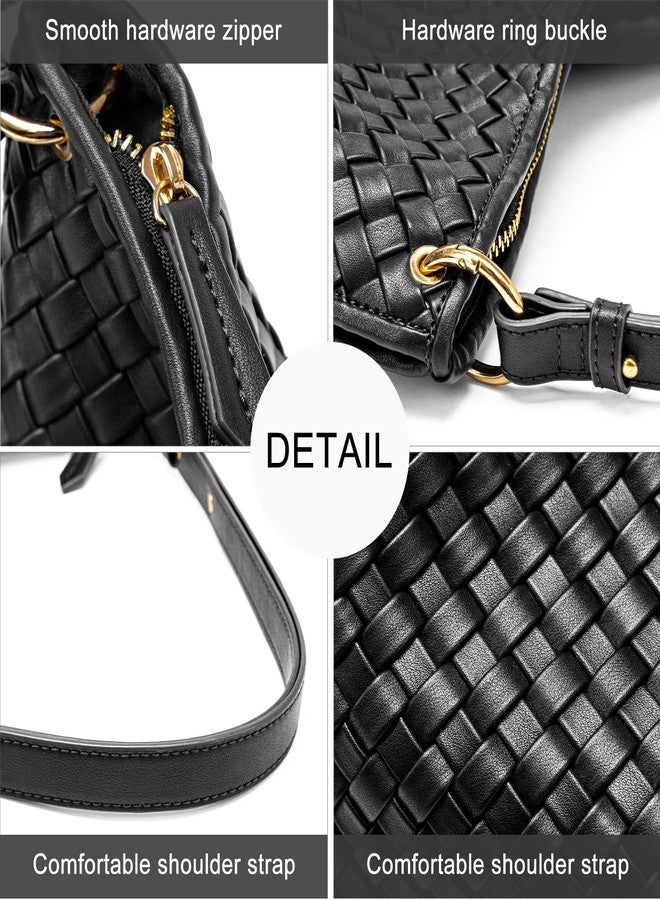 OYLOLA Woven Bag for Women, Small Tote Bag Hobo Bag Fashion Shoulder Bag PU Leather Handmade Woven Purses (Black) - Image 5