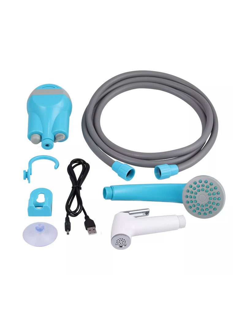 DubaiGallery - Portable Shower Water Pump USB Rechargeable Shower Head Nozzle Handheld Camping Bath Washer Camping Faucet Kit Outdoor Travel Blue - Image 1