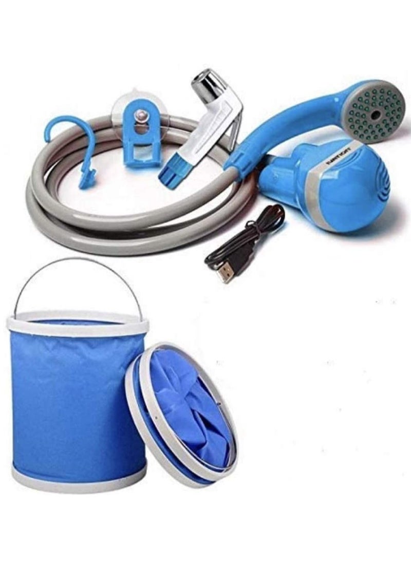 DubaiGallery - Portable Shower Water Pump USB Rechargeable Shower Head Nozzle Handheld Camping Bath Washer Camping Faucet Kit Outdoor Travel Blue - Image 1