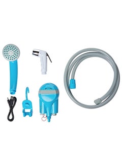 Portable Shower Water Pump USB Rechargeable Shower Head Nozzle Handheld Camping Bath Washer Camping Faucet Kit Outdoor Travel Blue