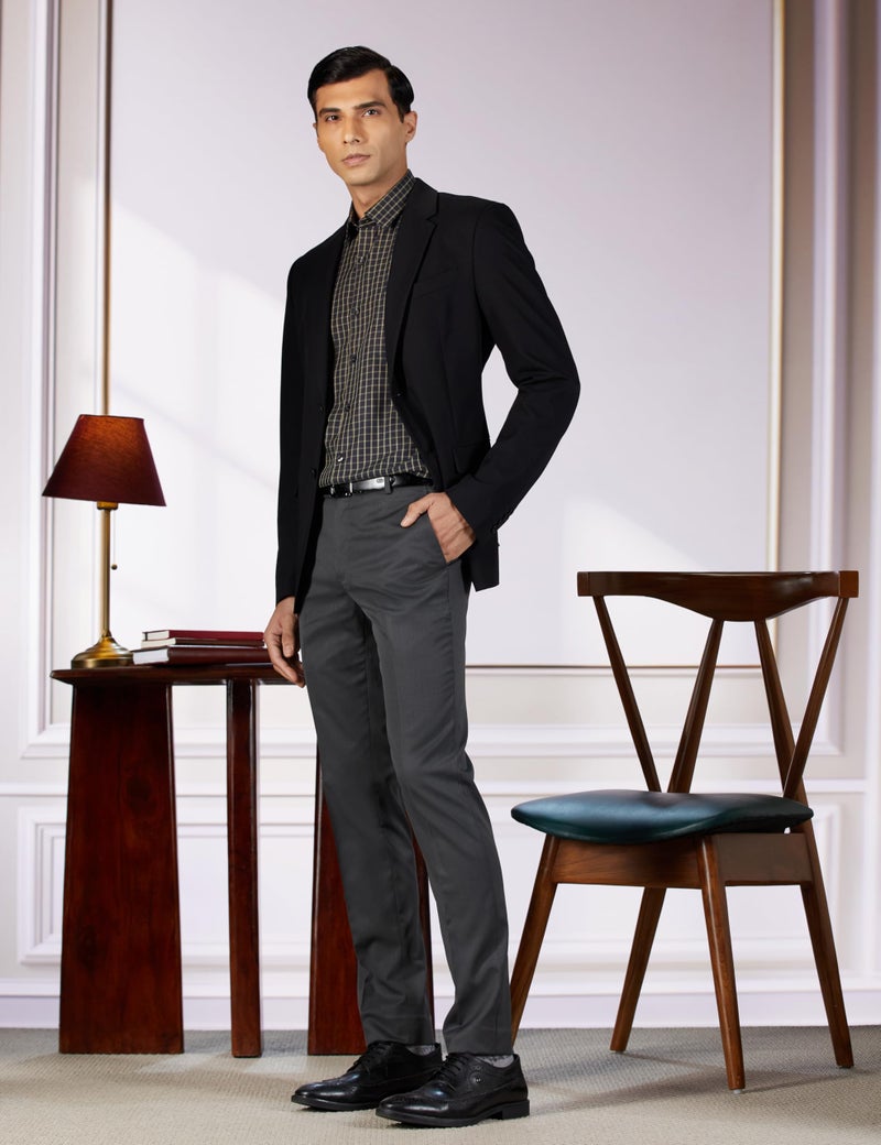 Raymond Men's Slim Fit Mid Rise Formal Trousers, Poly-Viscose Blend, Solid Pattern | Black - Image 2