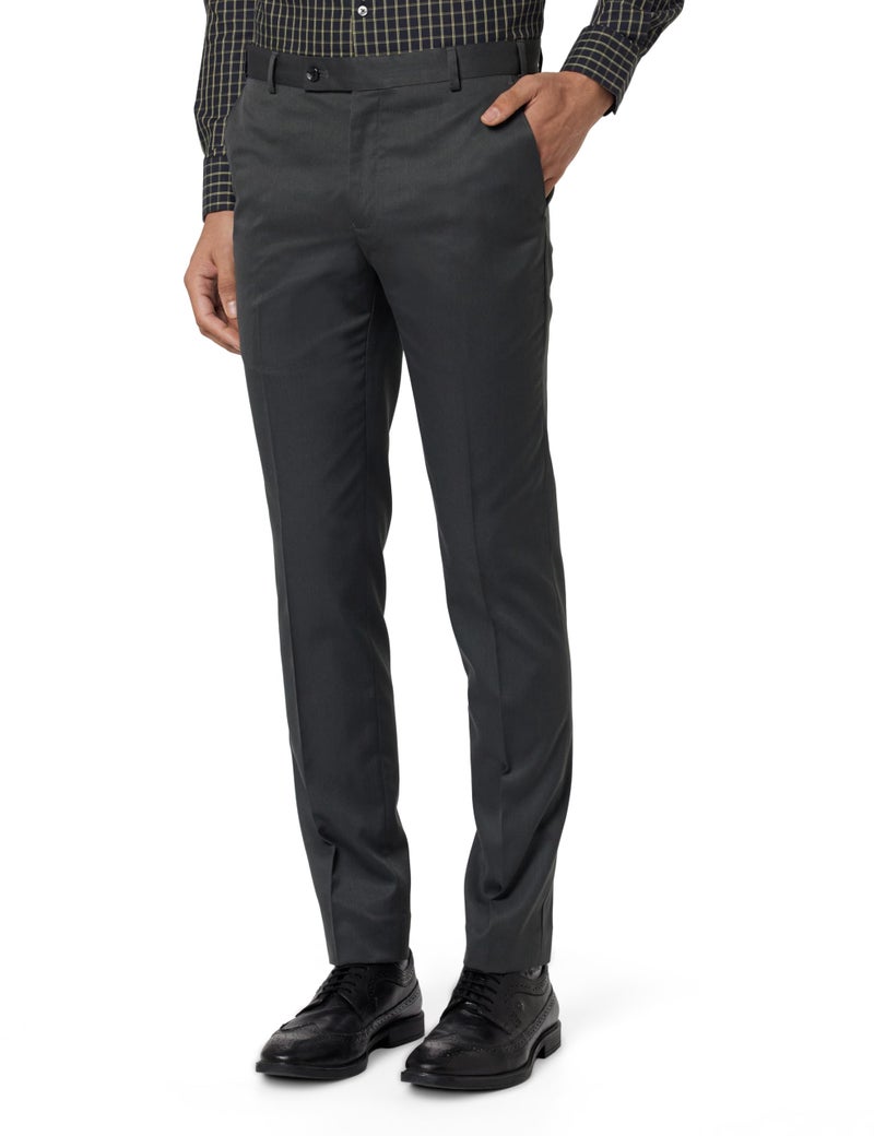 Raymond Men's Slim Fit Mid Rise Formal Trousers, Poly-Viscose Blend, Solid Pattern | Black - Image 1