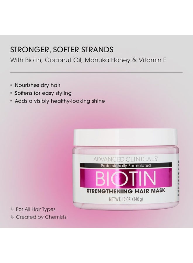 Advanced Clinicals Biotin Hair Treatment Anti-Breakage Repair Hair Mask. Strengthen Broken, Color-Treated Hair W/Repairing Deep Conditioner Manuka Honey & Caffeine, Hydrating Mask Restores Weak Hair - Image 2