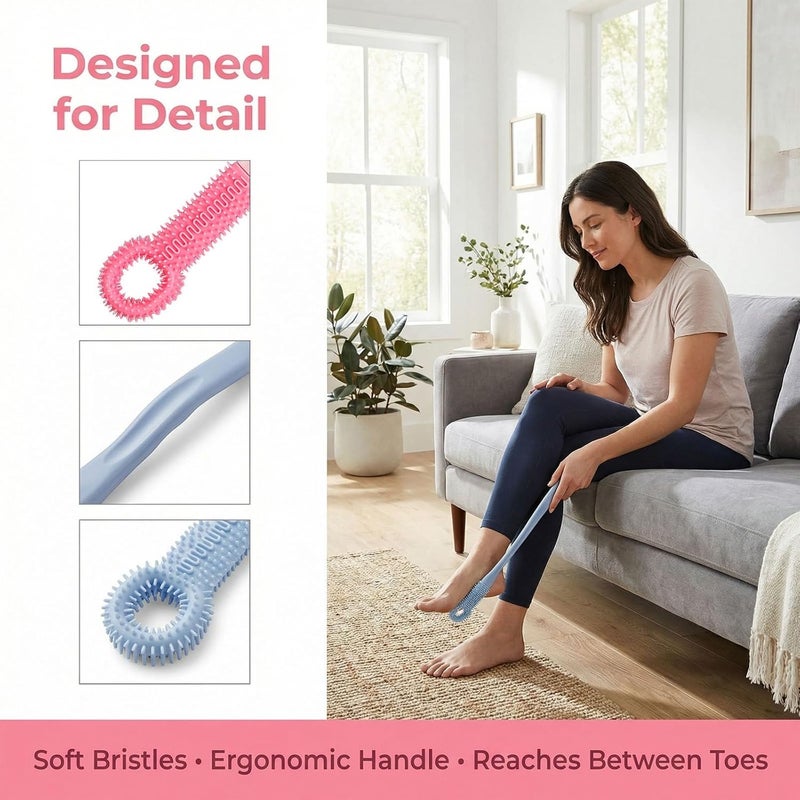 2pcs Toe Cleaning Brush with Long Handle - No Bending Foot Scrubber for Seniors - Expecting Mothers for Men Women - Anti-Itch Exfoliating Brush - Image 5