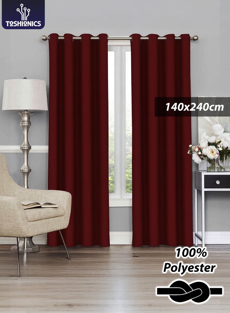 توشيونيكس طقم ستائر نوافذ من البوليستر، قطعتان، للمنزل وغرفة النوم وغرفة المعيشة T113565 | ستائر طويلة سادة للنوافذ | قماش حرير صناعي | 140×240 سم | أحمر - Image 1